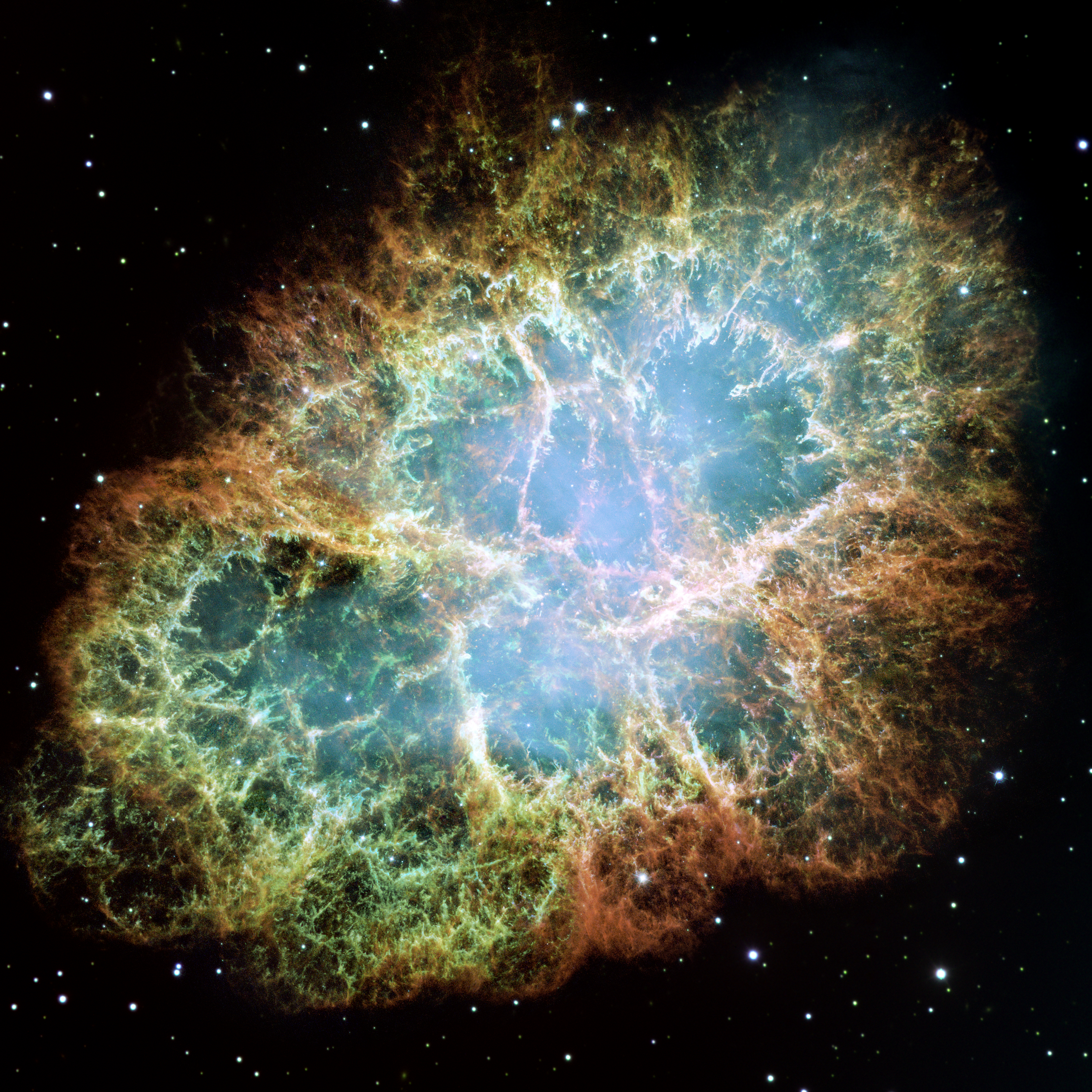 Crab Nebula with neutron star pulsar at center — NASA/ESA Hubble Space Telescope